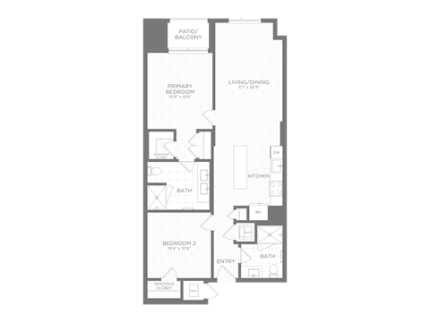 Floor plan for 2 beds, 2 baths, 917 sqft